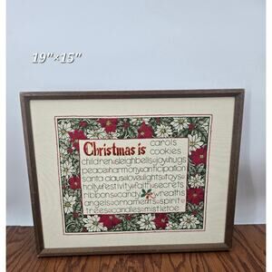 1987 Vintage Framed Christmas Cross-Stitch “Christmas Is…”